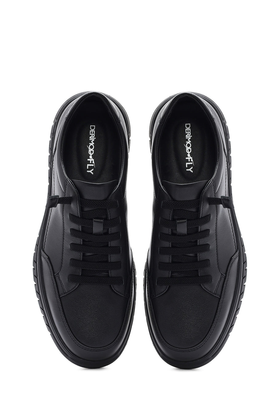 Erkek Siyah Bağcıklı Deri Sneaker