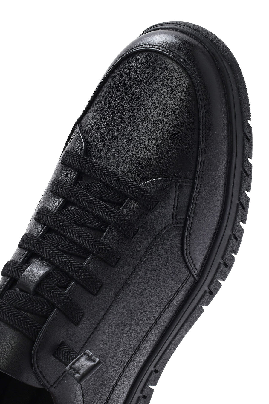 Erkek Siyah Bağcıklı Deri Sneaker