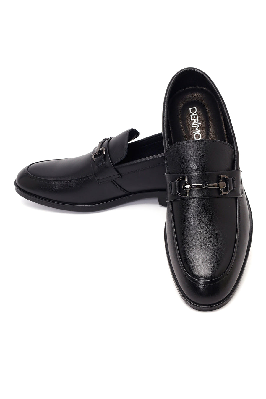 Erkek Siyah Tokalı Deri Klasik Loafer