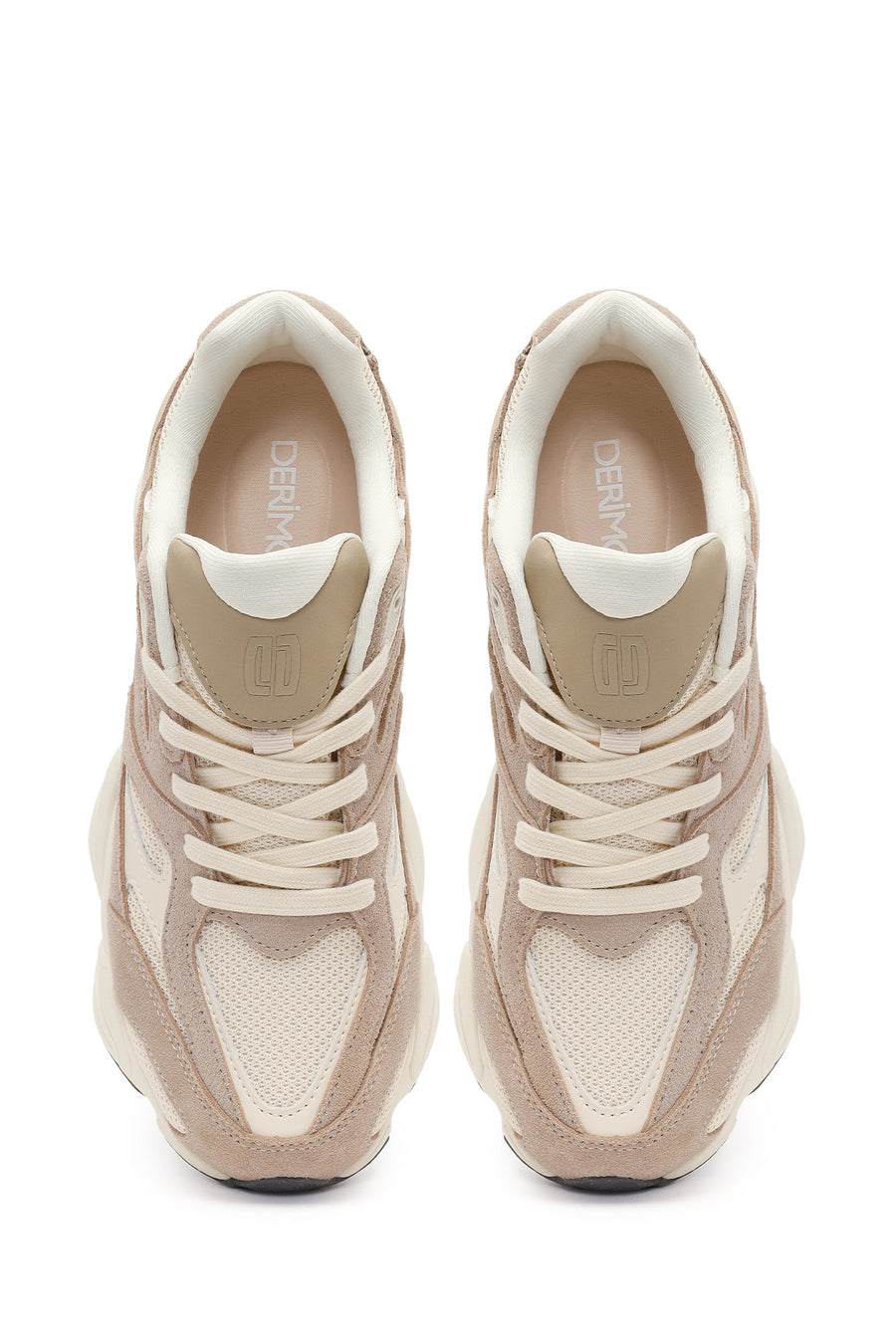 Erkek Bej Bağcıklı Kalın Tabanlı Deri Sneaker