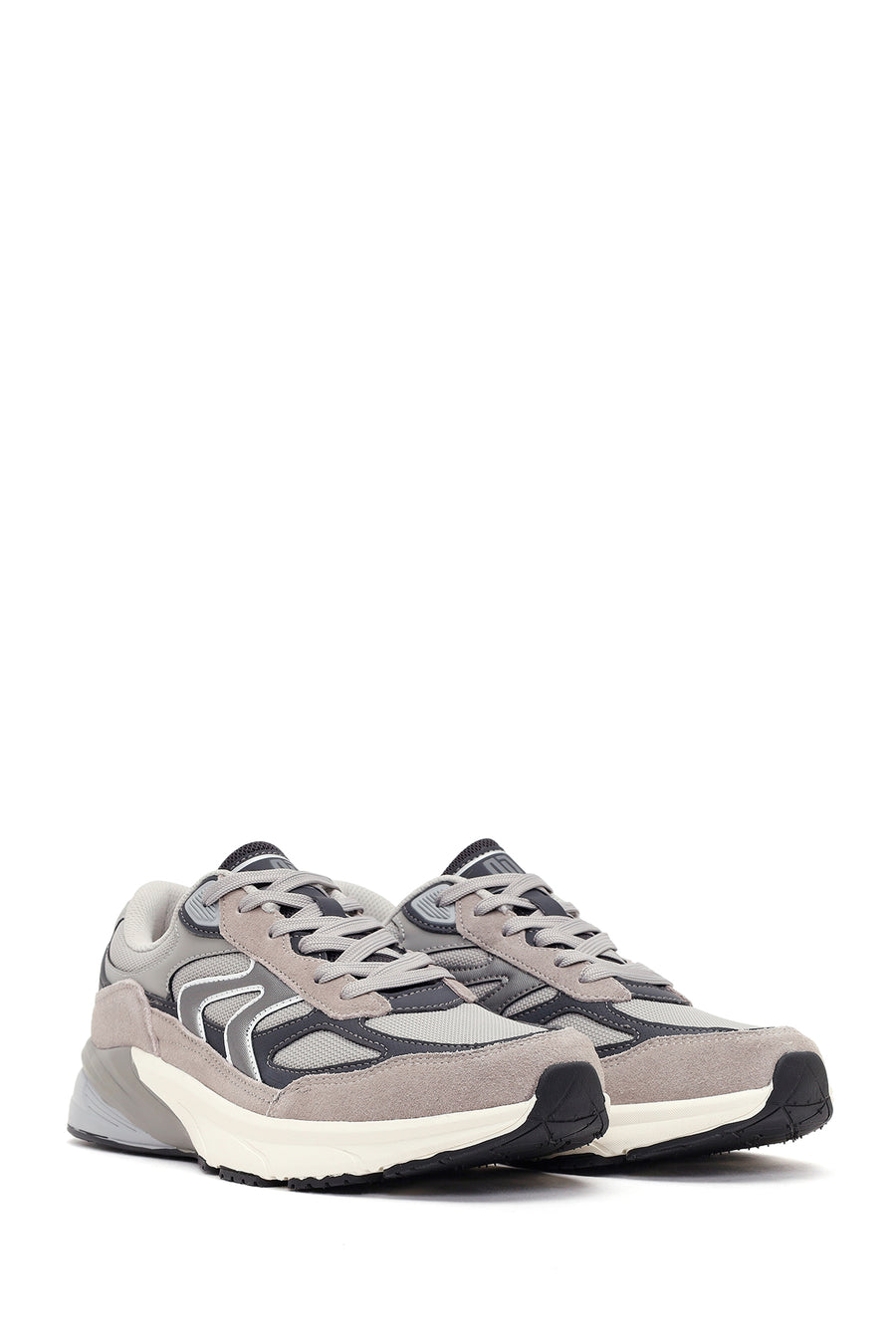 Erkek Gri Kalın Tabanlı Bağcıklı Deri Sneaker