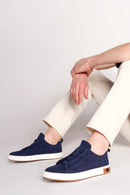 Erkek Lacivert Bağcıklı Süet Deri Sneaker | Derimod