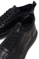 Erkek Siyah Bağcıklı Kalın Tabanlı Deri Sneaker | Derimod