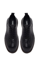 Erkek Siyah Bağcıklı Kalın Tabanlı Deri Sneaker | Derimod