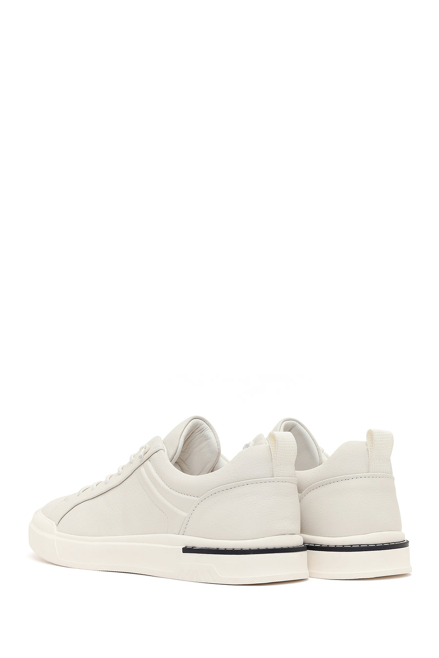 Erkek Beyaz Bağcıklı Deri Sneaker
