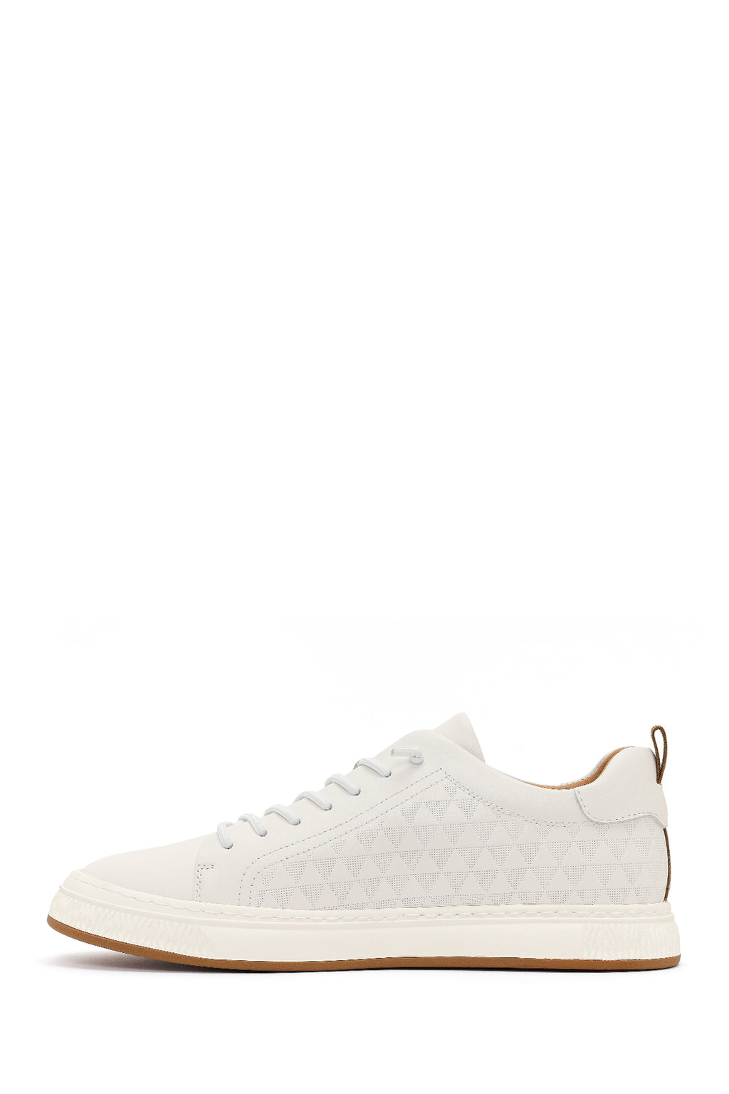 Erkek Beyaz Bağcıklı Baskılı Deri Sneaker