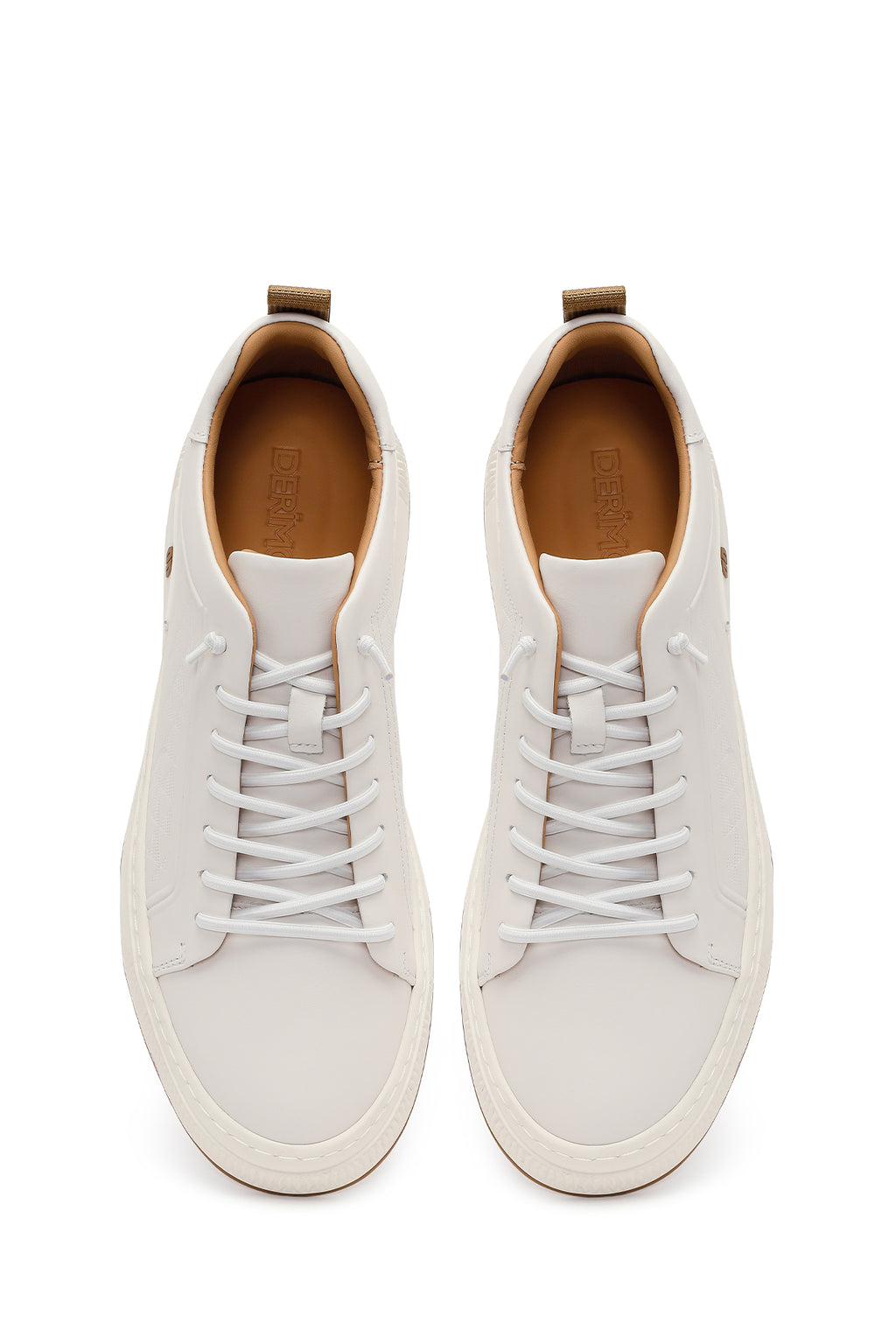 Erkek Beyaz Bağcıklı Baskılı Deri Sneaker