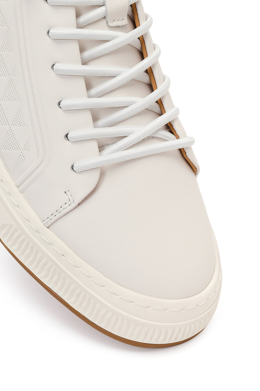 Erkek Beyaz Bağcıklı Baskılı Deri Sneaker