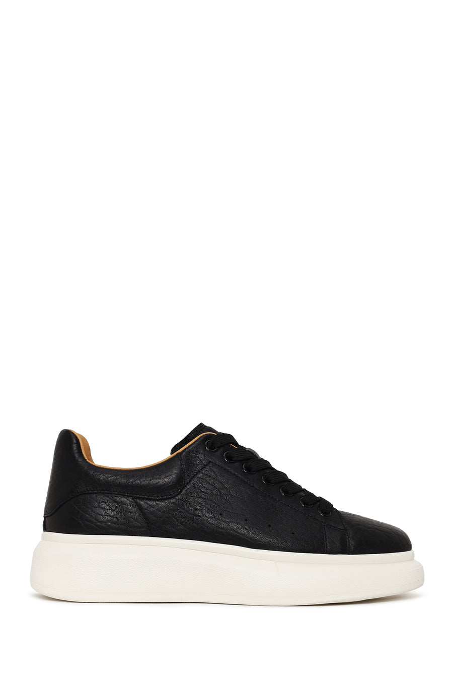 Erkek Siyah Bağcıklı Kalın Tabanlı Desenli Deri Sneaker 26SFD6987FT | Derimod