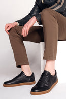Erkek Siyah Bağcıklı Deri Sneaker | Derimod