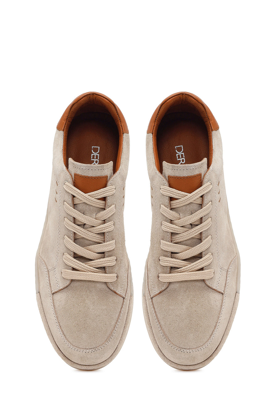 Erkek Bej Bağcıklı Süet Deri Sneaker