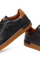 Erkek Siyah Bağcıklı Deri Sneaker | Derimod