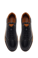 Erkek Siyah Bağcıklı Deri Sneaker | Derimod