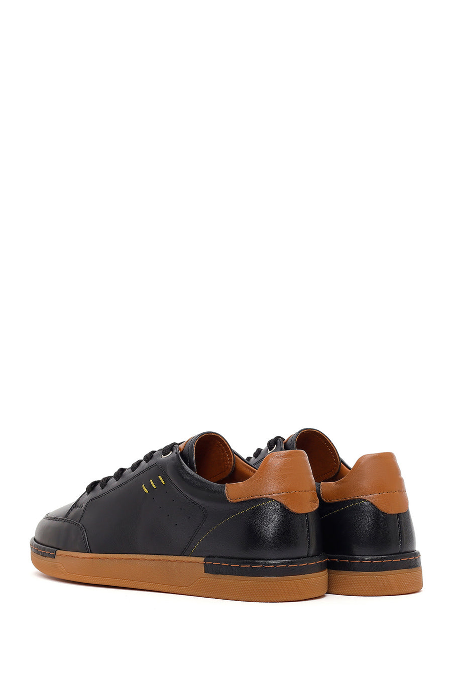 Erkek Siyah Bağcıklı Deri Sneaker