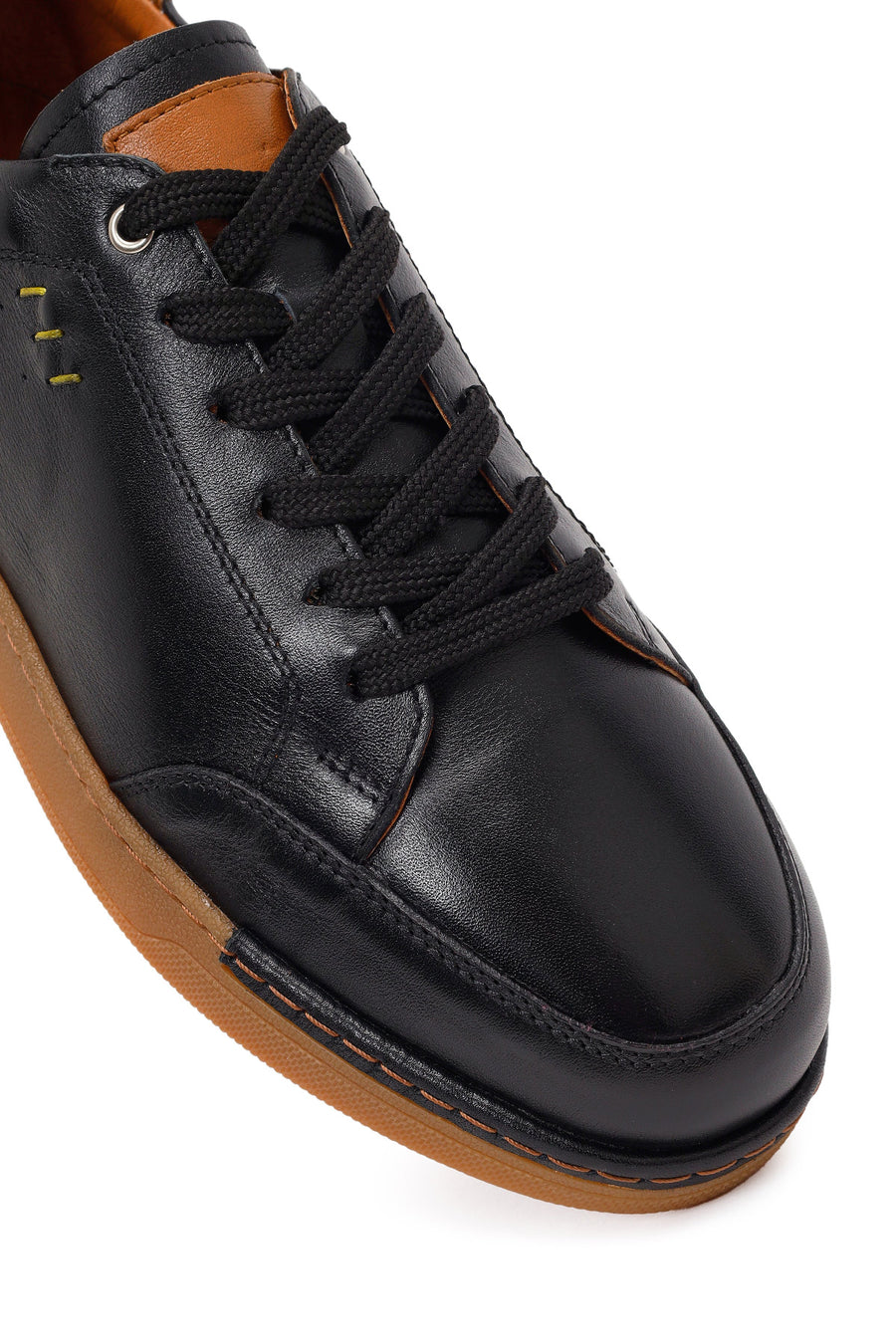 Erkek Siyah Bağcıklı Deri Sneaker