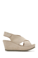 Women's Beige Back Strap Wedge Heel Suede Leather Sandals | Derimod