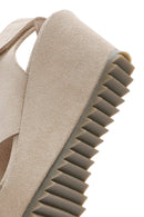 Women's Beige Back Strap Wedge Heel Suede Leather Sandals | Derimod