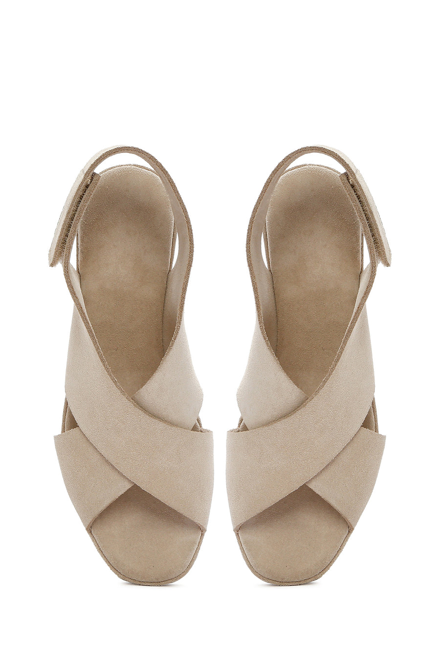 Women's Beige Back Strap Wedge Heel Suede Leather Sandals