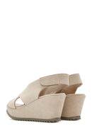 Women's Beige Back Strap Wedge Heel Suede Leather Sandals | Derimod