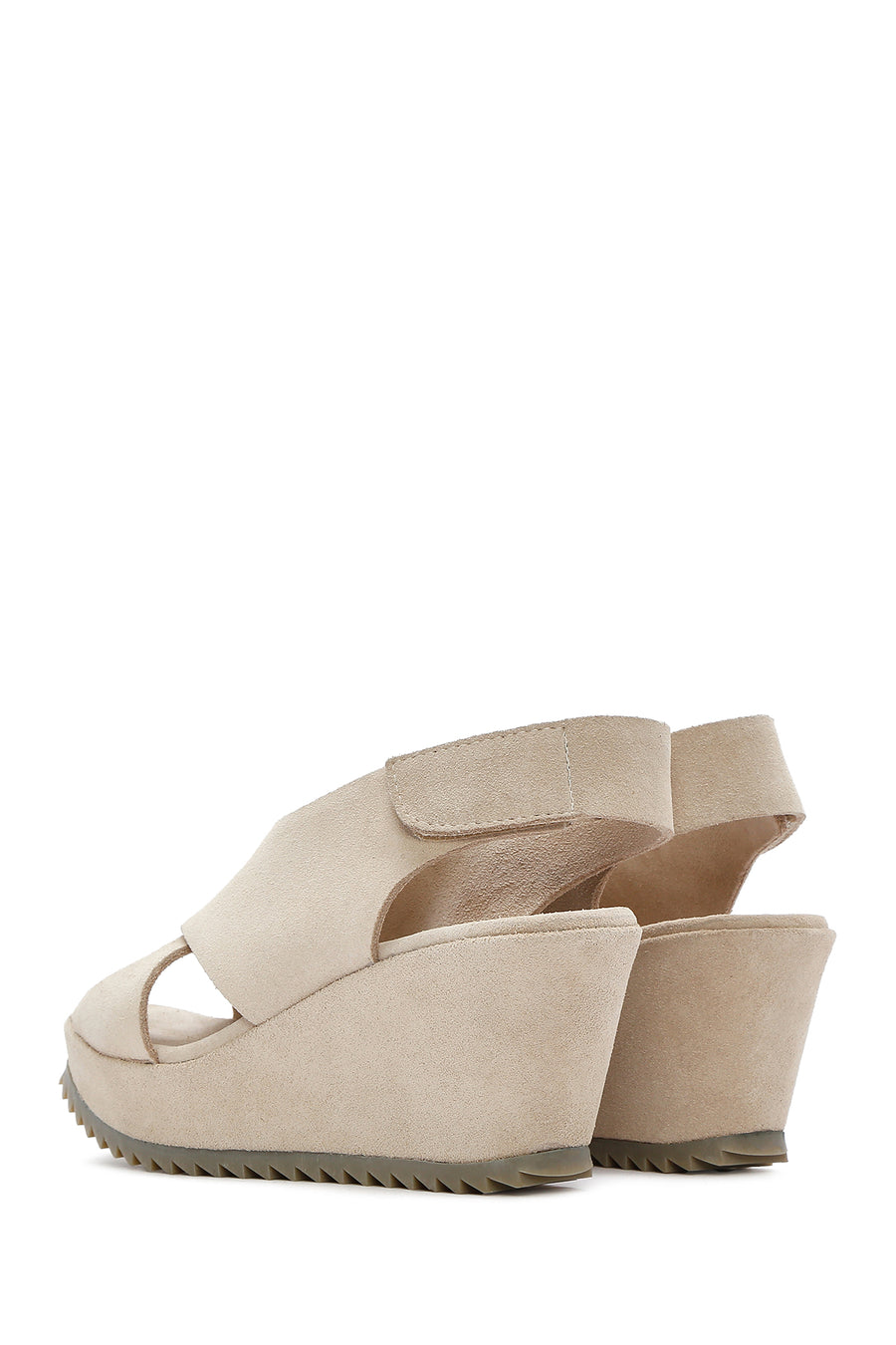 Women's Beige Back Strap Wedge Heel Suede Leather Sandals