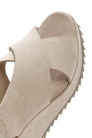 Women's Beige Back Strap Wedge Heel Suede Leather Sandals | Derimod