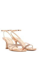 Women's Pink Ankle Strap Stone Thin Heel Sandals | Derimod
