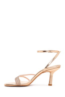 Women's Pink Ankle Strap Stone Thin Heel Sandals | Derimod