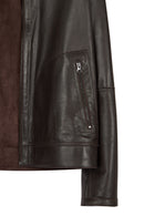 Clint Male Brown Mandarin Collar Double-Sided Suede Leather Jacket | Derimod