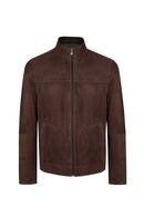 Clint Male Brown Mandarin Collar Double-Sided Suede Leather Jacket | Derimod