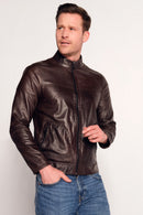 Clint Male Brown Mandarin Collar Double-Sided Suede Leather Jacket | Derimod