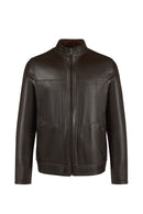 Clint Male Brown Mandarin Collar Double-Sided Suede Leather Jacket | Derimod