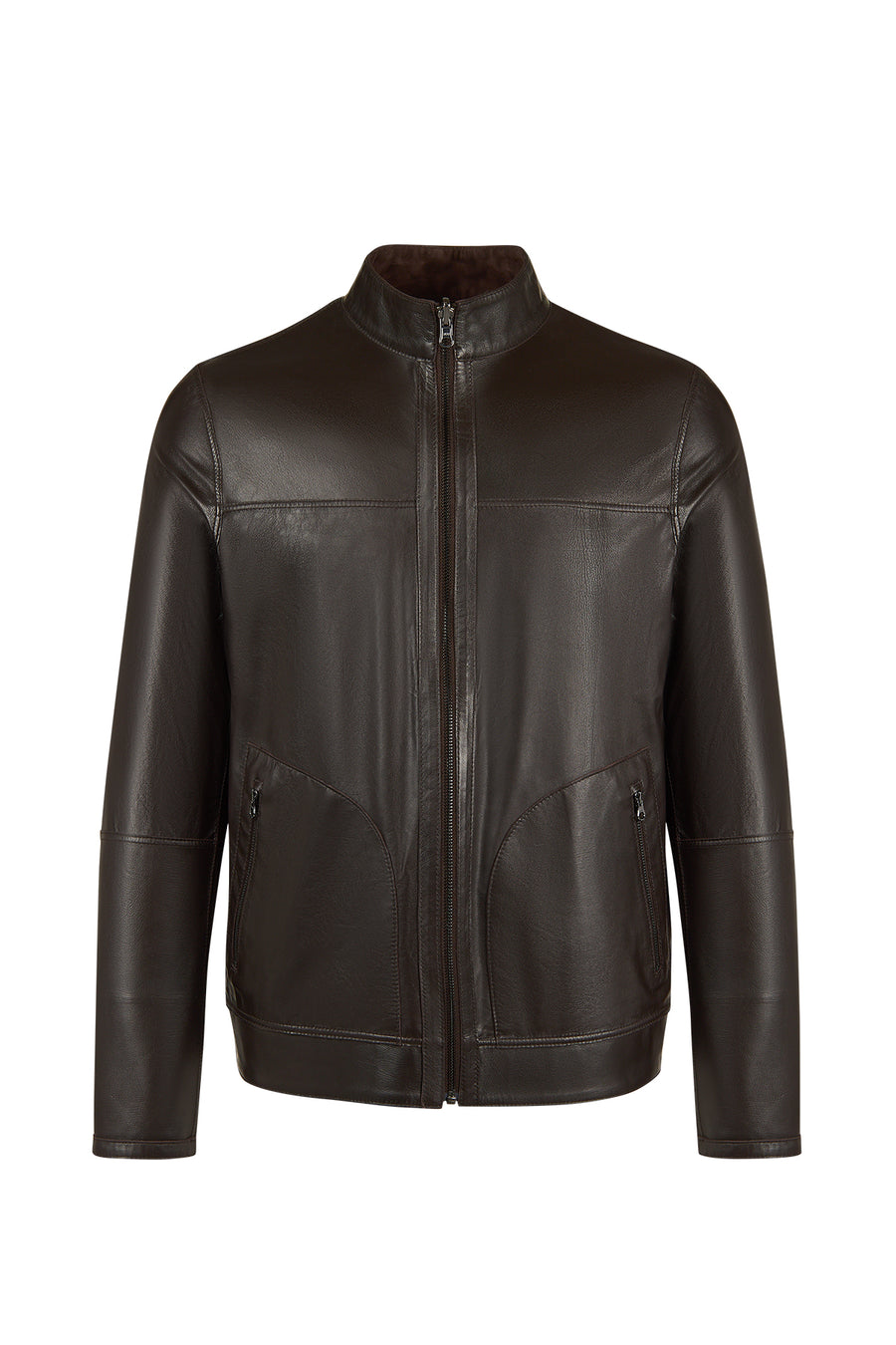 Clint Male Brown Mandarin Collar Double-Sided Suede Leather Jacket