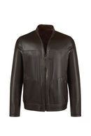 Clint Male Brown Mandarin Collar Double-Sided Suede Leather Jacket | Derimod