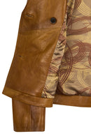 Gabriela Woman Camel A-Form Double-Breasted Leather Jacket | Derimod