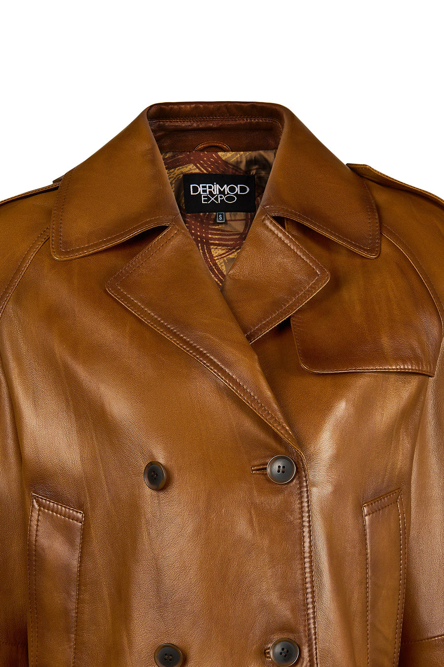 Gabriela Woman Camel A-Form Double-Breasted Leather Jacket