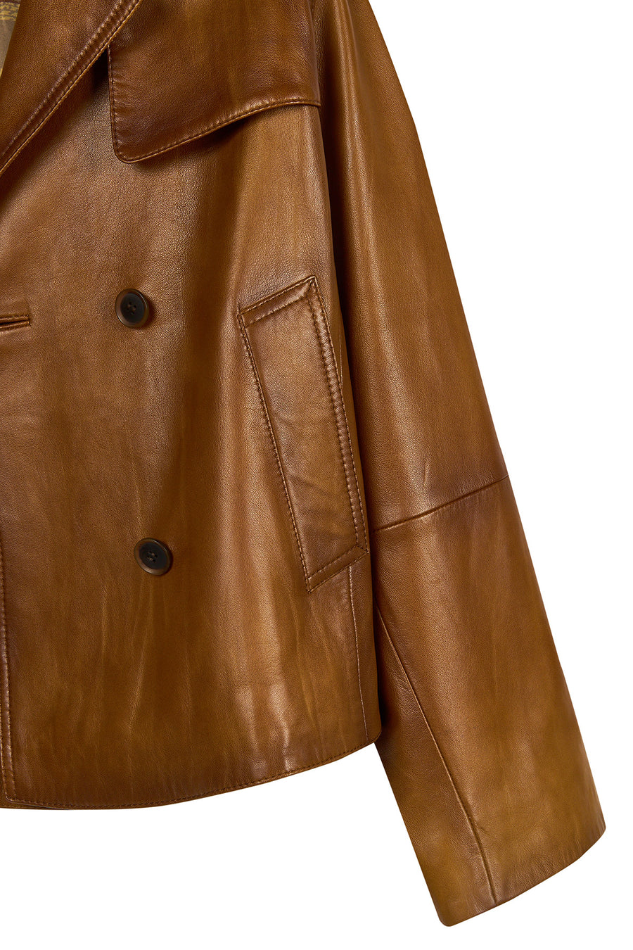 Gabriela Woman Camel A-Form Double-Breasted Leather Jacket