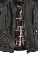Sandy Woman Black Mandarin Collar Short Leather Jacket | Derimod