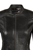 Sandy Woman Black Mandarin Collar Short Leather Jacket | Derimod
