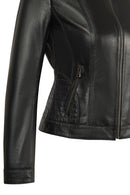 Sandy Woman Black Mandarin Collar Short Leather Jacket | Derimod