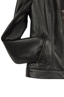Sandy Woman Black Mandarin Collar Short Leather Jacket | Derimod