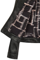 Sandy Woman Black Mandarin Collar Short Leather Jacket | Derimod
