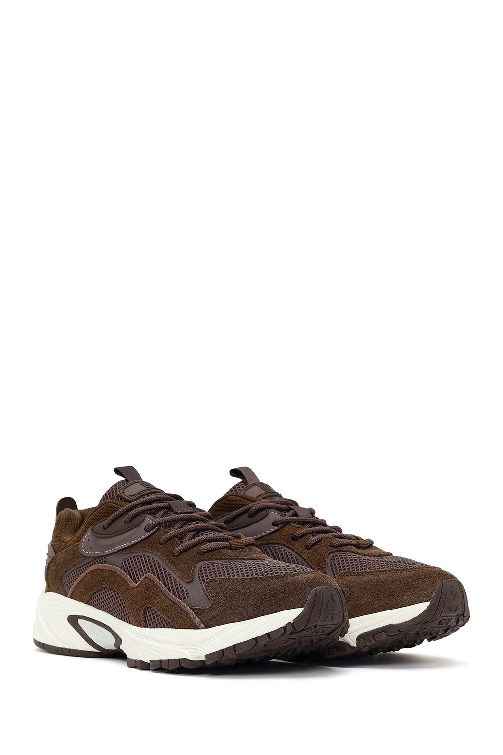 Erkek Kahverengi Bağcıklı Kalın Tabanlı Deri Sneaker