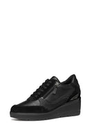 Geox Women's Black Lace-Up Wedge Heeled Sneakers | Derimod