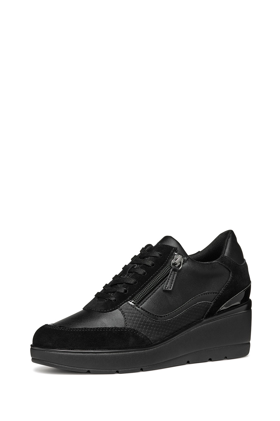 Geox Women's Black Lace-Up Wedge Heeled Sneakers