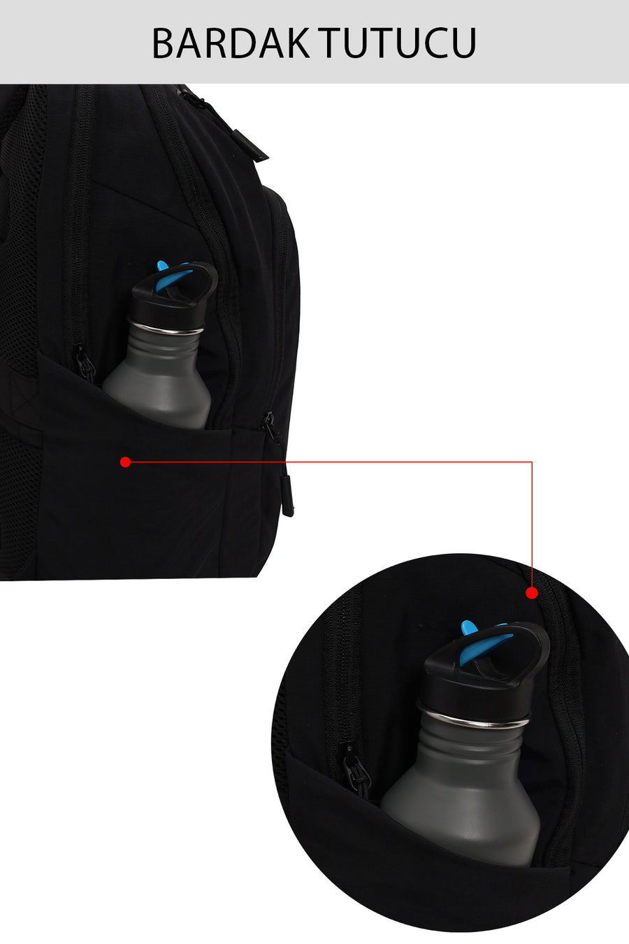 Unisex Black Fabric Backpack