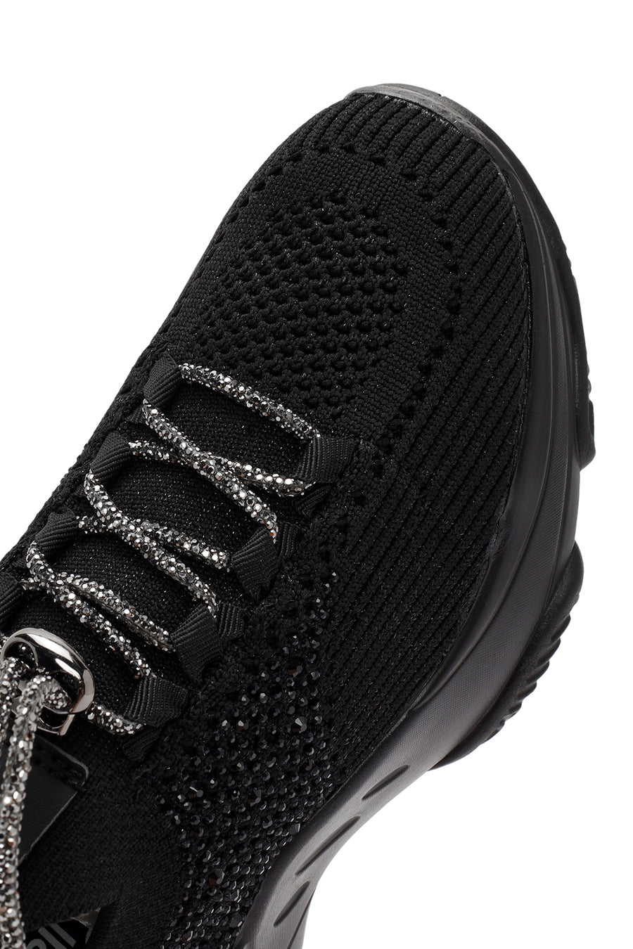 Derimod Zero Women's Black Lace-Up Stone Detailed Fabric Sneakers
