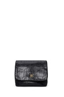 Woman Black Croc-Embossed Crossbody Bag | Derimod