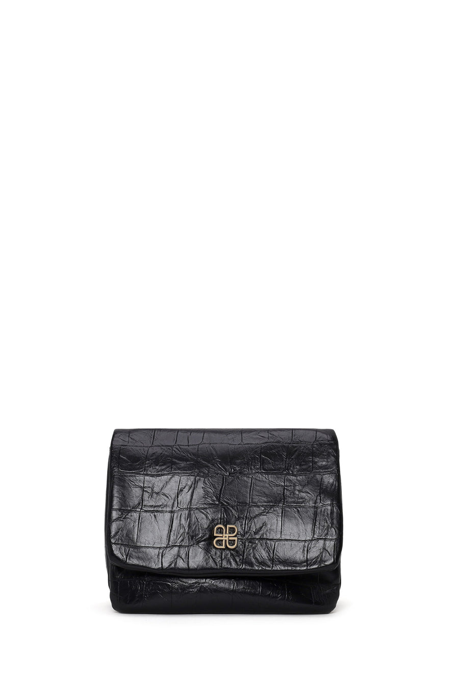 Woman Black Croc-Embossed Crossbody Bag
