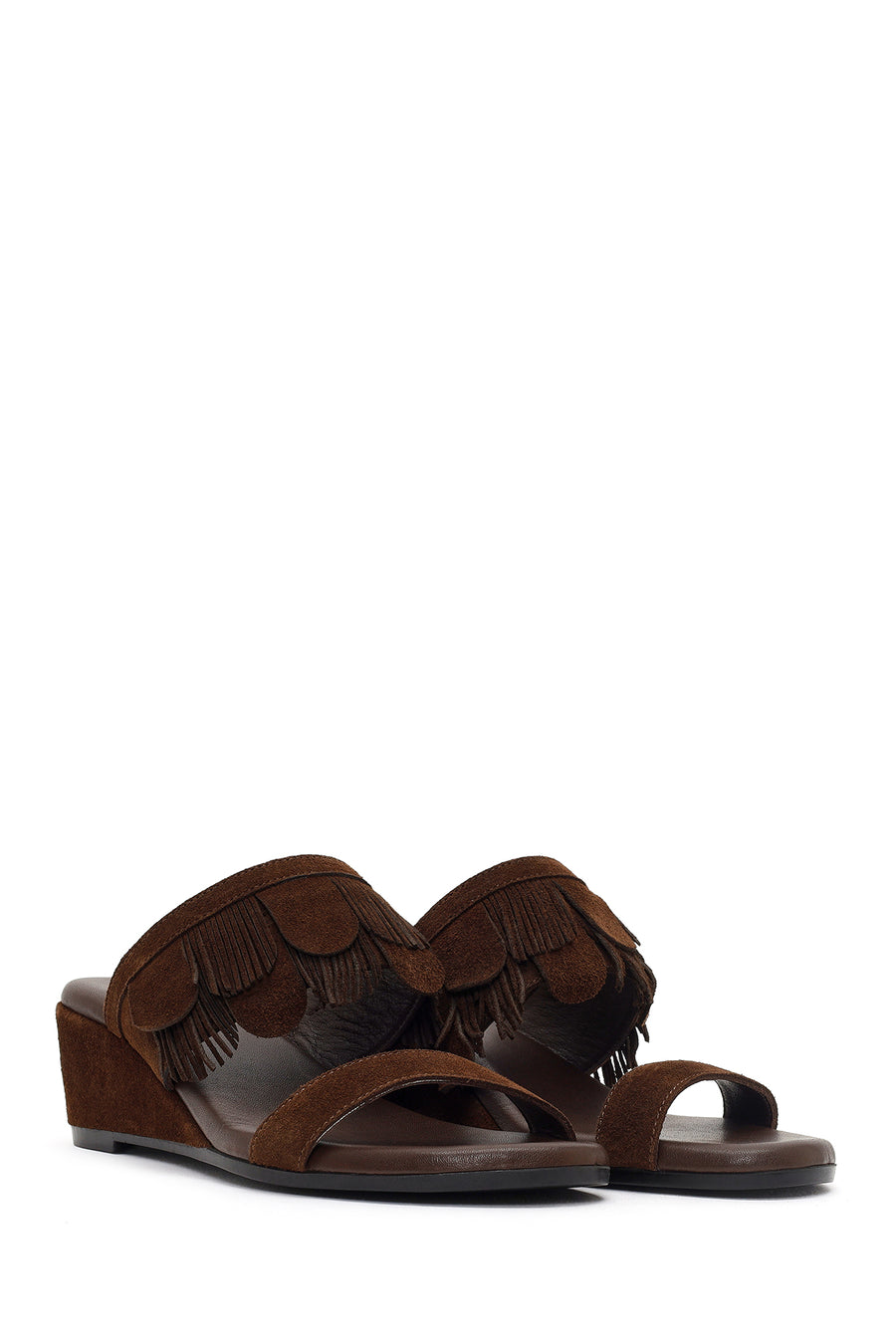 Women's Brown Platform Suede Leather Slippers
