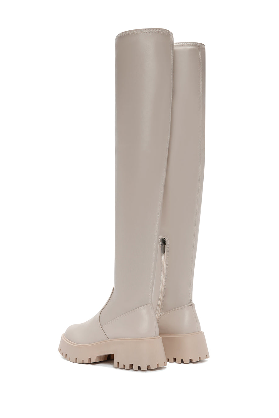 Women's Beige Laptop Thick Soled Zippered Casual Boots